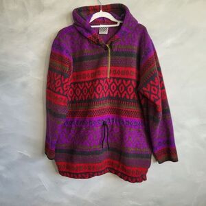 Vintage Sunbuster Polyester Pullover Multicolored Geometric Fleece OS Aztec